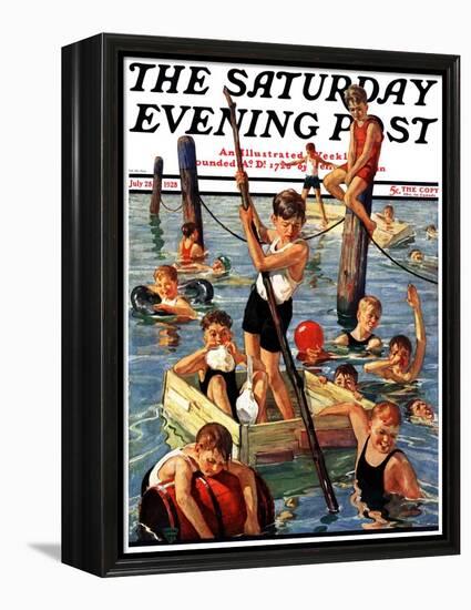 "Crowd of Boys Swimming," Saturday Evening Post Cover, July 28, 1928-Eugene Iverd-Framed Premier Image Canvas