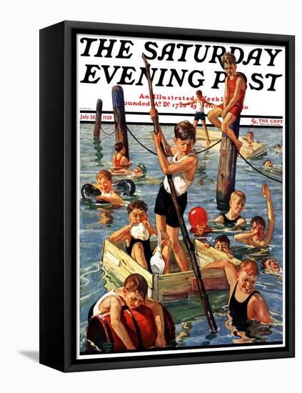 "Crowd of Boys Swimming," Saturday Evening Post Cover, July 28, 1928-Eugene Iverd-Framed Premier Image Canvas