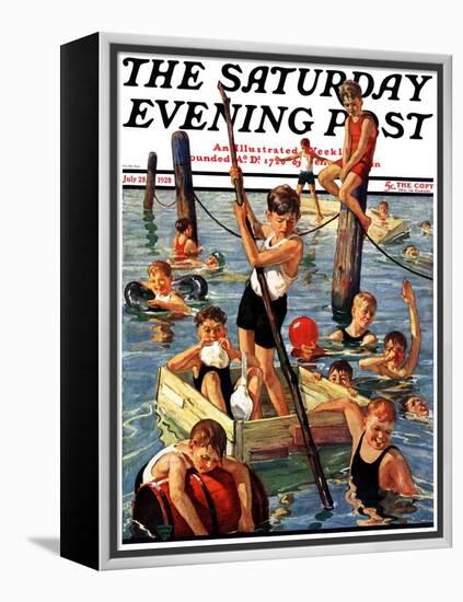 "Crowd of Boys Swimming," Saturday Evening Post Cover, July 28, 1928-Eugene Iverd-Framed Premier Image Canvas