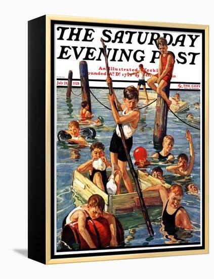 "Crowd of Boys Swimming," Saturday Evening Post Cover, July 28, 1928-Eugene Iverd-Framed Premier Image Canvas