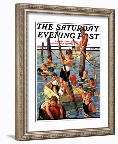 "Crowd of Boys Swimming," Saturday Evening Post Cover, July 28, 1928-Eugene Iverd-Framed Giclee Print