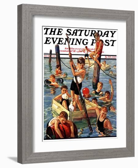 "Crowd of Boys Swimming," Saturday Evening Post Cover, July 28, 1928-Eugene Iverd-Framed Giclee Print