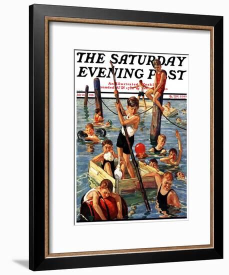 "Crowd of Boys Swimming," Saturday Evening Post Cover, July 28, 1928-Eugene Iverd-Framed Giclee Print