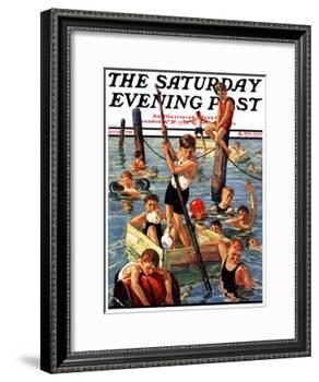 "Crowd of Boys Swimming," Saturday Evening Post Cover, July 28, 1928-Eugene Iverd-Framed Giclee Print