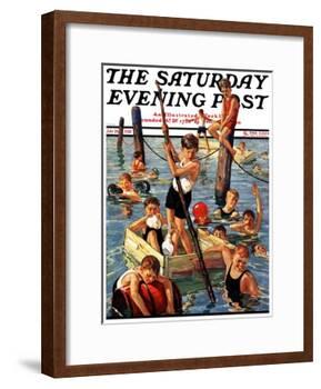 "Crowd of Boys Swimming," Saturday Evening Post Cover, July 28, 1928-Eugene Iverd-Framed Giclee Print