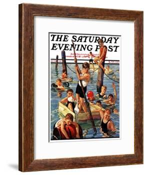 "Crowd of Boys Swimming," Saturday Evening Post Cover, July 28, 1928-Eugene Iverd-Framed Giclee Print