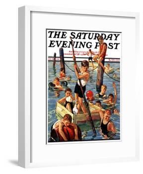 "Crowd of Boys Swimming," Saturday Evening Post Cover, July 28, 1928-Eugene Iverd-Framed Giclee Print
