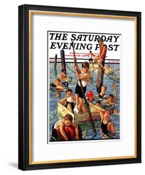 "Crowd of Boys Swimming," Saturday Evening Post Cover, July 28, 1928-Eugene Iverd-Framed Giclee Print