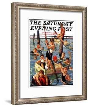 "Crowd of Boys Swimming," Saturday Evening Post Cover, July 28, 1928-Eugene Iverd-Framed Giclee Print