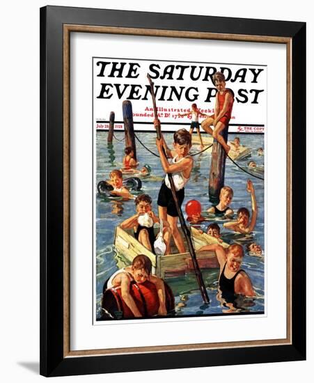 "Crowd of Boys Swimming," Saturday Evening Post Cover, July 28, 1928-Eugene Iverd-Framed Giclee Print