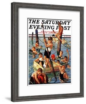 "Crowd of Boys Swimming," Saturday Evening Post Cover, July 28, 1928-Eugene Iverd-Framed Giclee Print