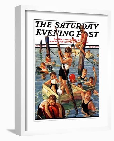 "Crowd of Boys Swimming," Saturday Evening Post Cover, July 28, 1928-Eugene Iverd-Framed Giclee Print