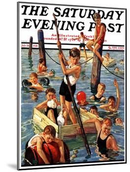 "Crowd of Boys Swimming," Saturday Evening Post Cover, July 28, 1928-Eugene Iverd-Mounted Giclee Print