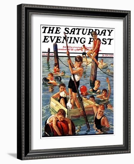 "Crowd of Boys Swimming," Saturday Evening Post Cover, July 28, 1928-Eugene Iverd-Framed Giclee Print