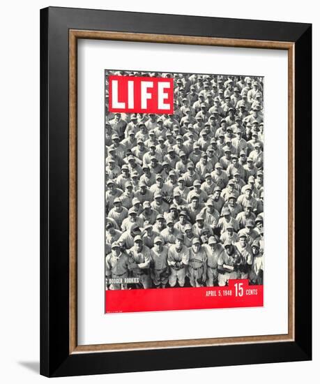 Crowd of Brooklyn Dodger Rookie Players Gathered at Dodgertown, Spring Training, May 5, 1948-George Silk-Framed Photographic Print