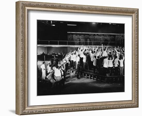 Crowd of Excited Traders at Stock Exchange-null-Framed Photo