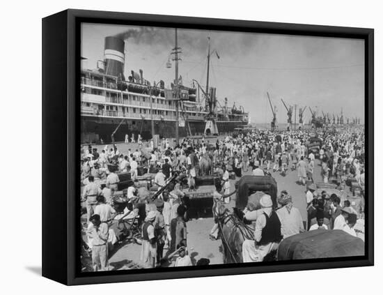 Crowd of Hindu Refugees Crowding Dock as They Prepare to Ship Out for New Homes in Bombay-Margaret Bourke-White-Framed Premier Image Canvas