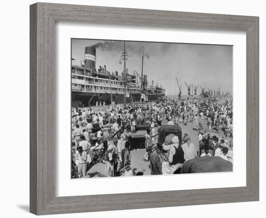 Crowd of Hindu Refugees Crowding Dock as They Prepare to Ship Out for New Homes in Bombay-Margaret Bourke-White-Framed Photographic Print