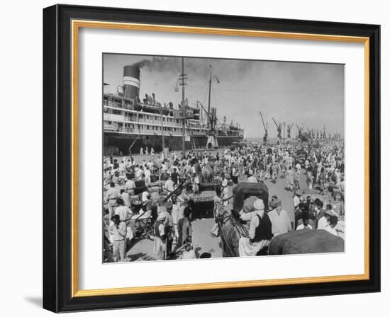 Crowd of Hindu Refugees Crowding Dock as They Prepare to Ship Out for New Homes in Bombay-Margaret Bourke-White-Framed Photographic Print