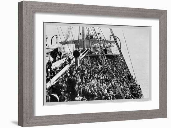Crowd of Immigrants Standing on Deck-null-Framed Art Print