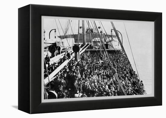 Crowd of Immigrants Standing on Deck-null-Framed Stretched Canvas