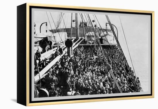 Crowd of Immigrants Standing on Deck-null-Framed Stretched Canvas