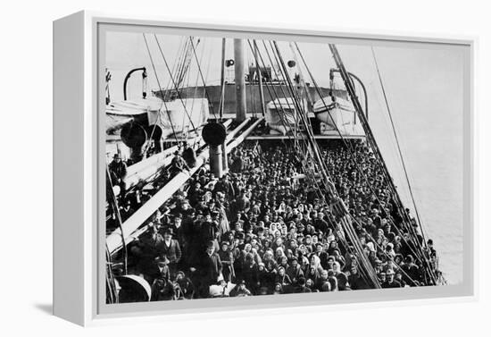 Crowd of Immigrants Standing on Deck-null-Framed Stretched Canvas