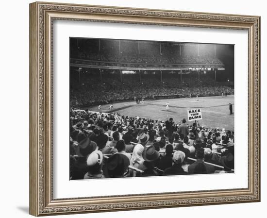 Crowd of People Holding Up Signs and Watching Dodger Cubs Game from Stands at Wrigley Field-John Dominis-Framed Photographic Print