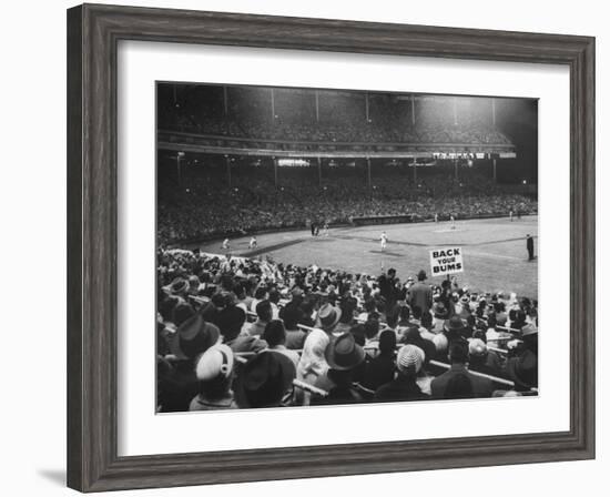 Crowd of People Holding Up Signs and Watching Dodger Cubs Game from Stands at Wrigley Field-John Dominis-Framed Photographic Print