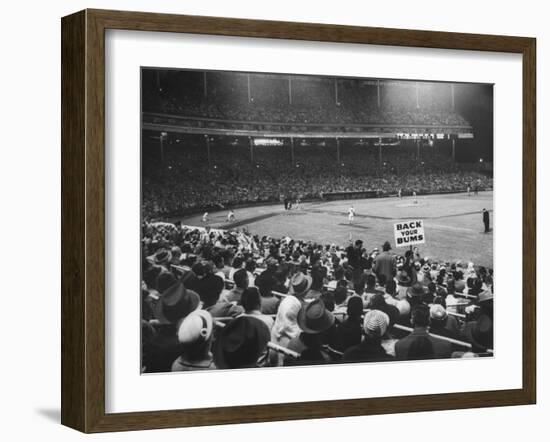 Crowd of People Holding Up Signs and Watching Dodger Cubs Game from Stands at Wrigley Field-John Dominis-Framed Photographic Print