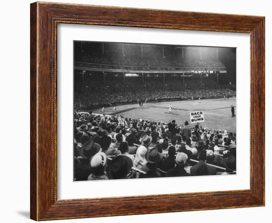 Crowd of People Holding Up Signs and Watching Dodger Cubs Game from Stands at Wrigley Field-John Dominis-Framed Photographic Print