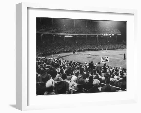 Crowd of People Holding Up Signs and Watching Dodger Cubs Game from Stands at Wrigley Field-John Dominis-Framed Photographic Print