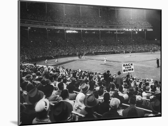 Crowd of People Holding Up Signs and Watching Dodger Cubs Game from Stands at Wrigley Field-John Dominis-Mounted Photographic Print