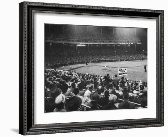 Crowd of People Holding Up Signs and Watching Dodger Cubs Game from Stands at Wrigley Field-John Dominis-Framed Photographic Print