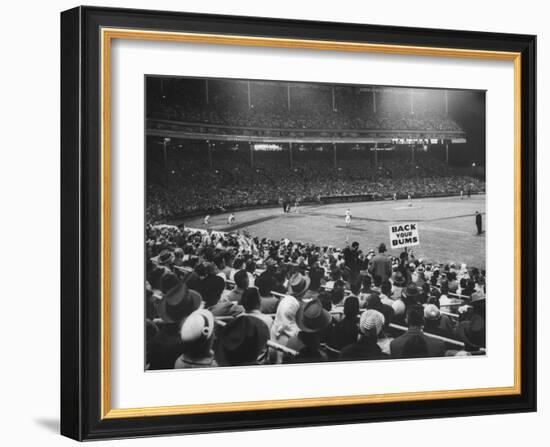 Crowd of People Holding Up Signs and Watching Dodger Cubs Game from Stands at Wrigley Field-John Dominis-Framed Photographic Print