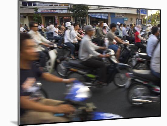 Crowd of People Riding Mopeds, Pham Ngu Lao Area, Ho Chi Minh City (Saigon), Vietnam-Eitan Simanor-Mounted Photographic Print