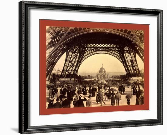 Crowd of People Walking under the Base of Eiffel Tower-null-Framed Giclee Print