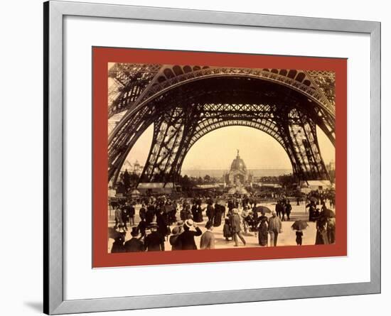 Crowd of People Walking under the Base of Eiffel Tower-null-Framed Giclee Print