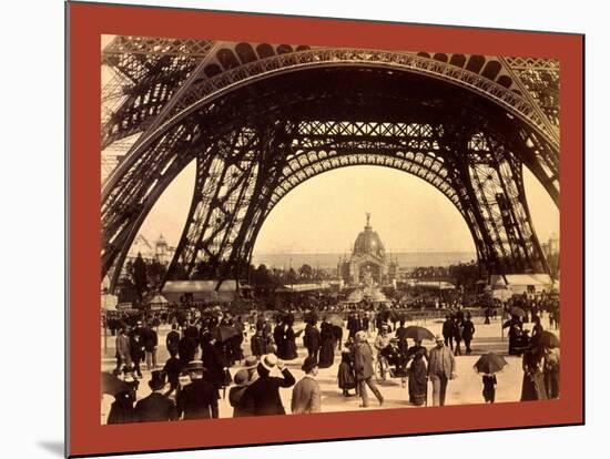 Crowd of People Walking under the Base of Eiffel Tower-null-Mounted Giclee Print