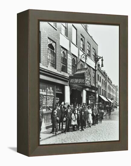 Crowd Outside the Russian Vapour Baths, Brick Lane, Stepney, London, 1904-null-Framed Premier Image Canvas