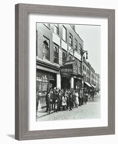 Crowd Outside the Russian Vapour Baths, Brick Lane, Stepney, London, 1904-null-Framed Photographic Print