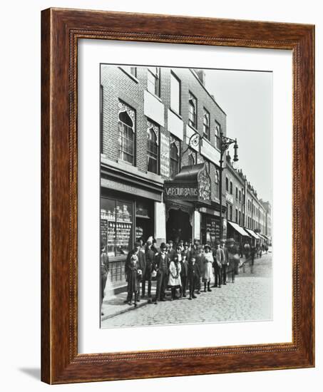 Crowd Outside the Russian Vapour Baths, Brick Lane, Stepney, London, 1904-null-Framed Photographic Print