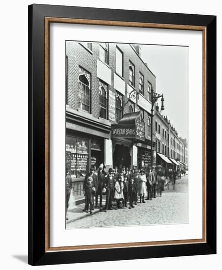 Crowd Outside the Russian Vapour Baths, Brick Lane, Stepney, London, 1904-null-Framed Photographic Print