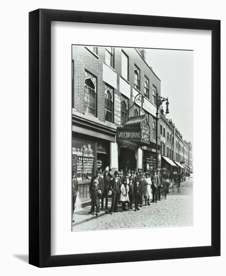 Crowd Outside the Russian Vapour Baths, Brick Lane, Stepney, London, 1904-null-Framed Photographic Print