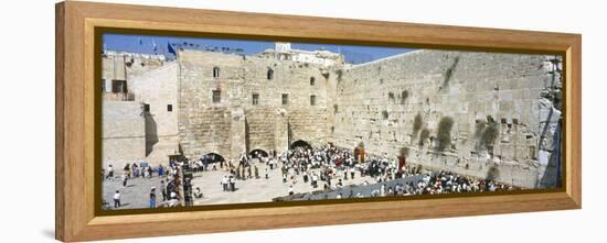 Crowd Praying in Front of a Stone Wall, Wailing Wall, Jerusalem, Israel-null-Framed Premier Image Canvas