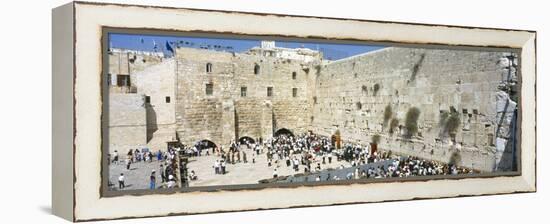 Crowd Praying in Front of a Stone Wall, Wailing Wall, Jerusalem, Israel-null-Framed Premier Image Canvas