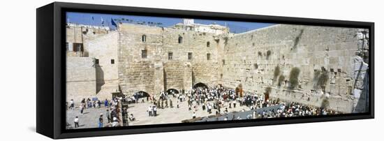 Crowd Praying in Front of a Stone Wall, Wailing Wall, Jerusalem, Israel-null-Framed Premier Image Canvas