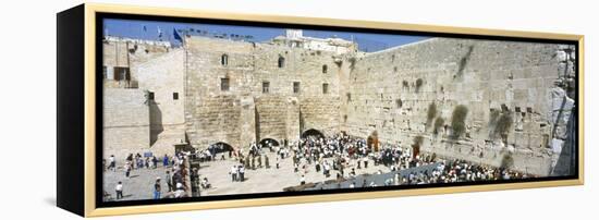 Crowd Praying in Front of a Stone Wall, Wailing Wall, Jerusalem, Israel-null-Framed Premier Image Canvas