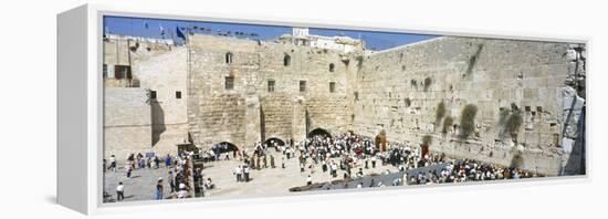 Crowd Praying in Front of a Stone Wall, Wailing Wall, Jerusalem, Israel-null-Framed Premier Image Canvas