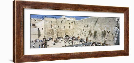 Crowd Praying in Front of a Stone Wall, Wailing Wall, Jerusalem, Israel-null-Framed Photographic Print